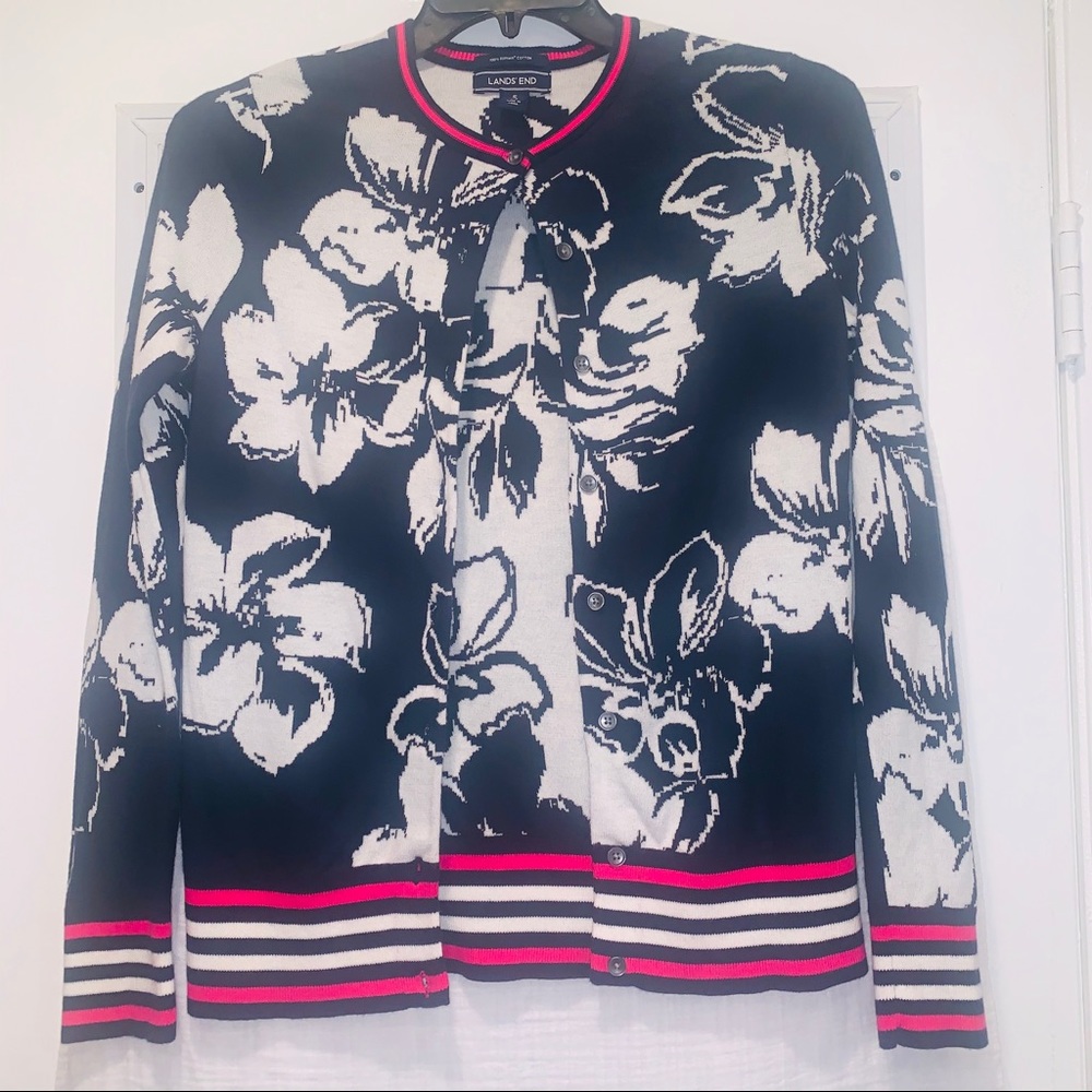 Lands’ End Cardigan Floral Sweater Size S(6-8)